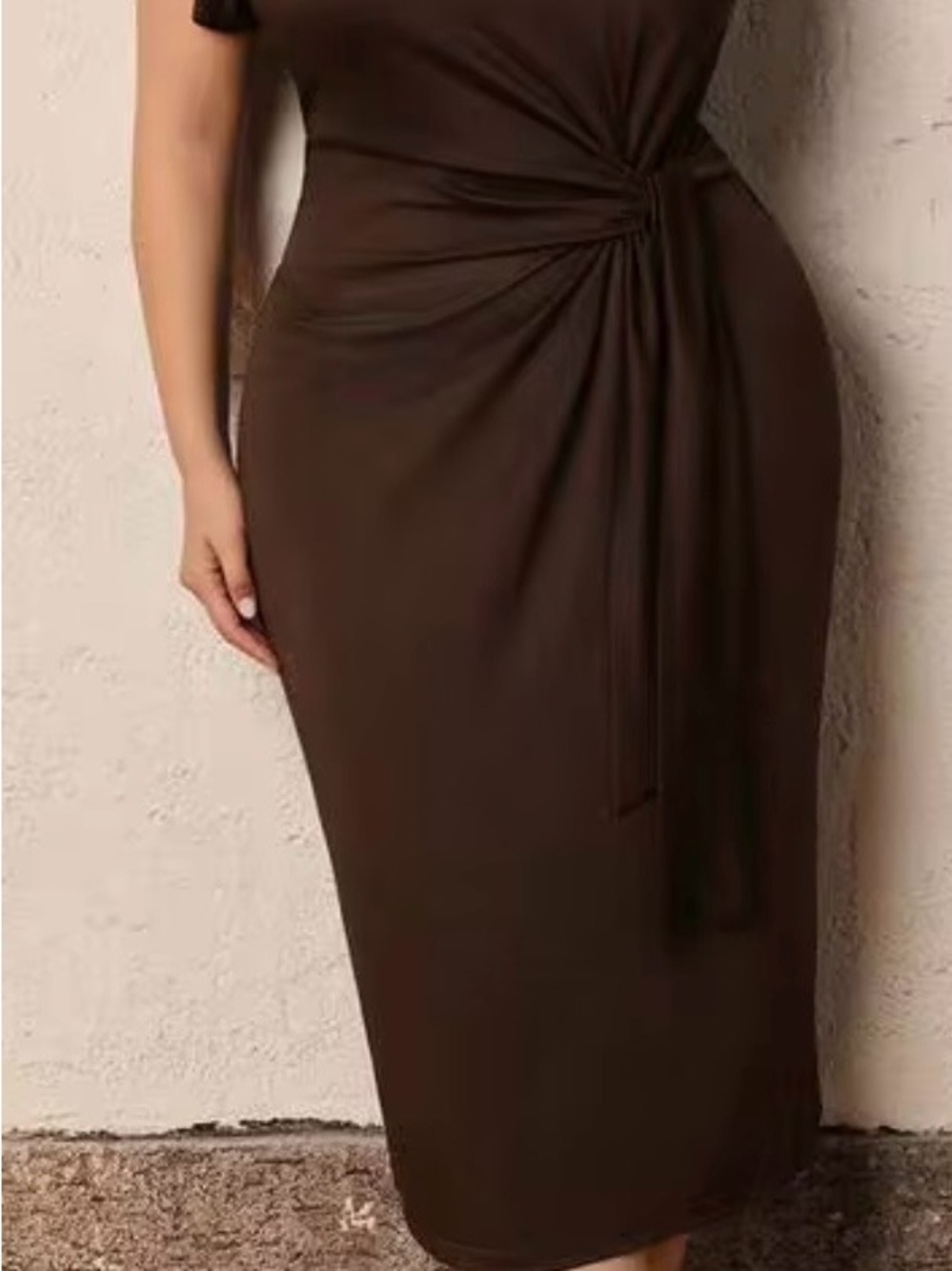 SHEIN Brown Twist-Front Pencil Dress